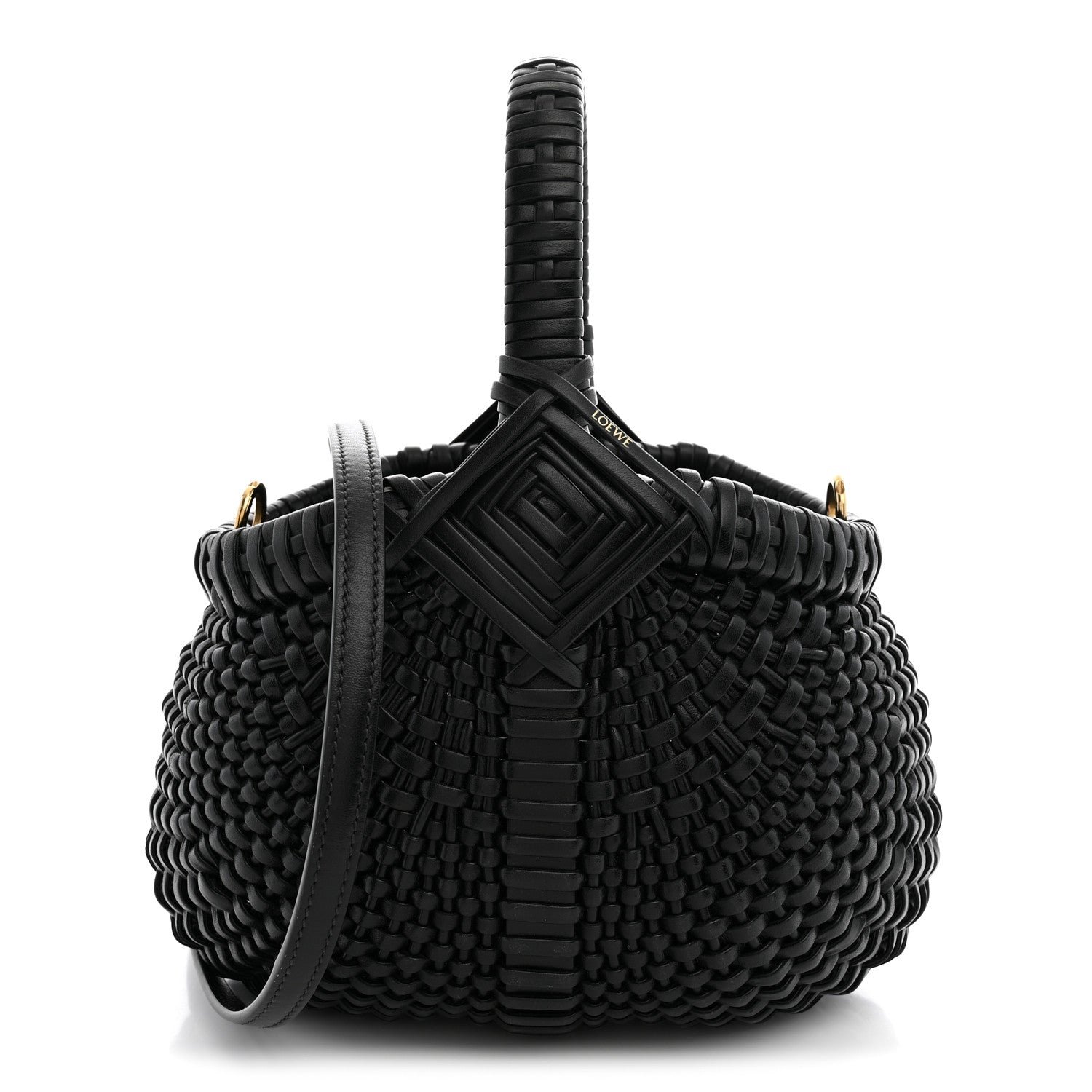 Loewe Calfskin Woven Mini Diamond Basket Bag Black