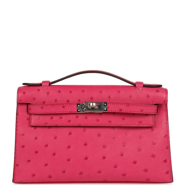 Hermes Hermes Kelly Pochette Rose Tyrien Ostrich Palladium Hardware