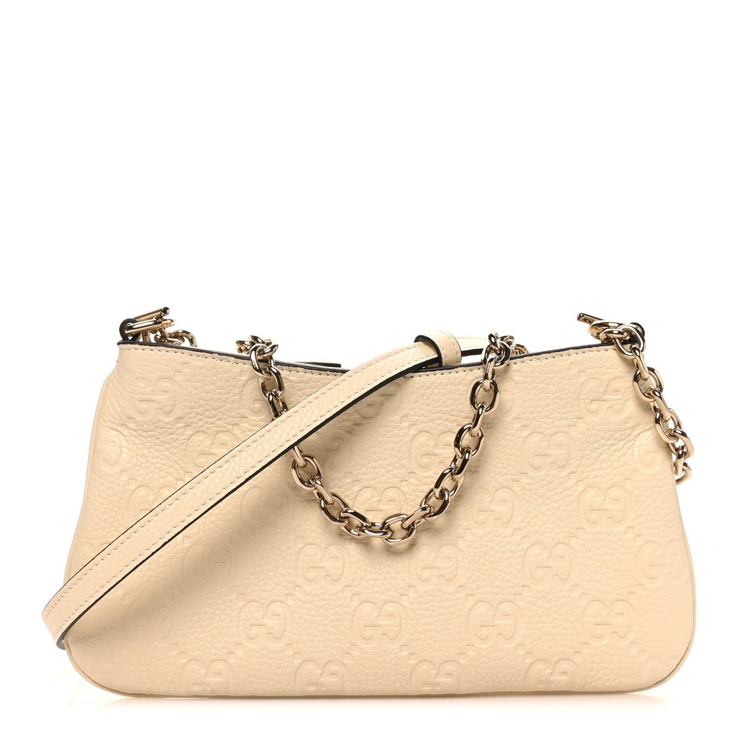 Gucci GG Grainy Calfskin Emblem Super Mini Shoulder Bag Ivory