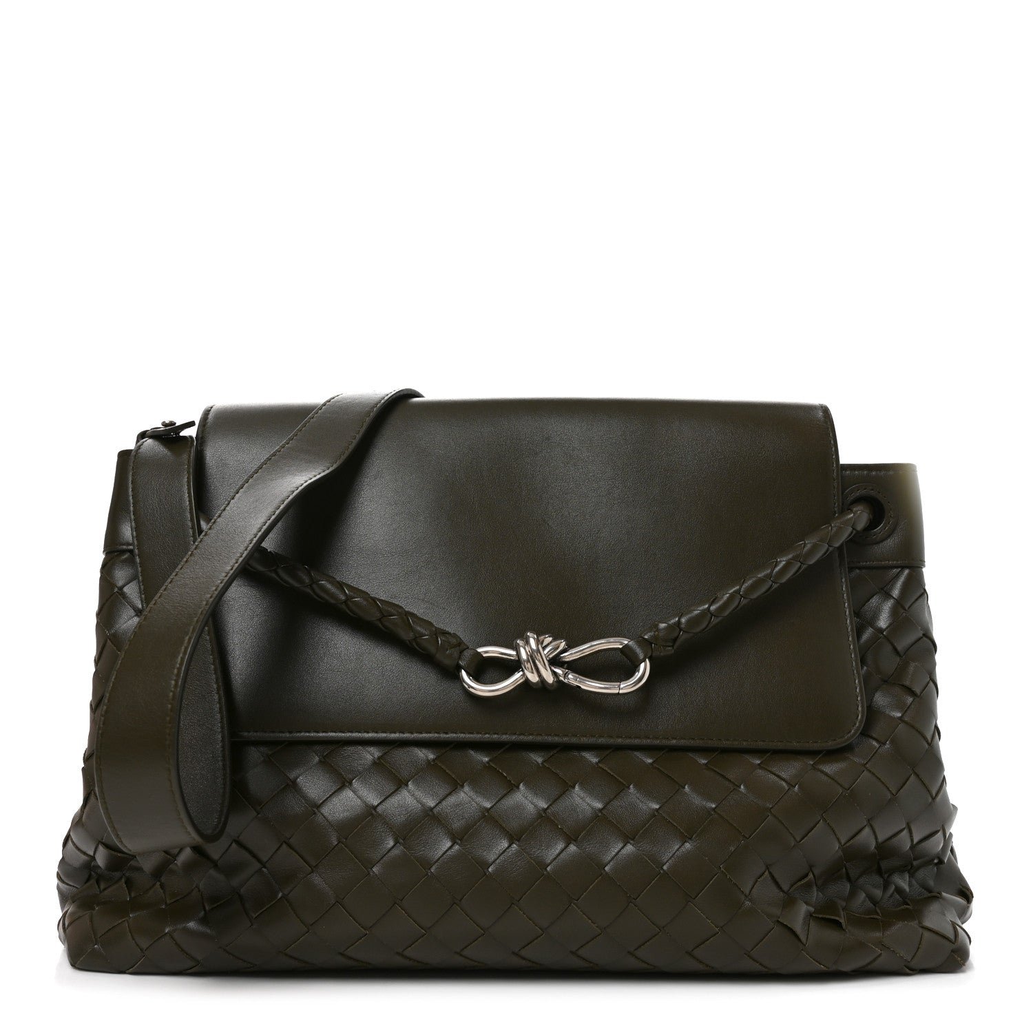 Bottega Veneta Calfskin Intrecciato Medium Andiamo Messenger Bag Kaki