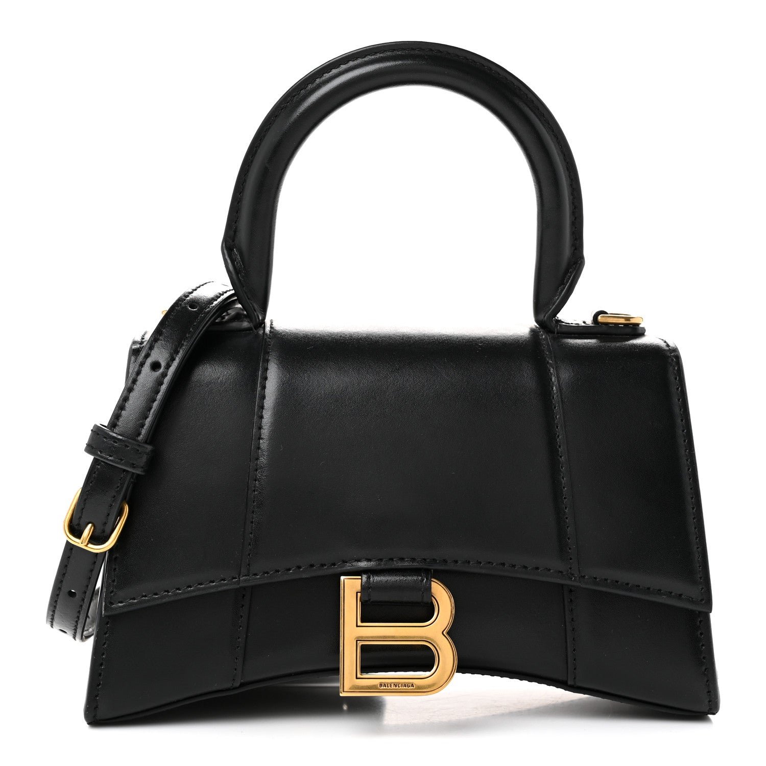 Balenciaga Shiny Box Calfskin Hourglass Top Handle Bag XS Black