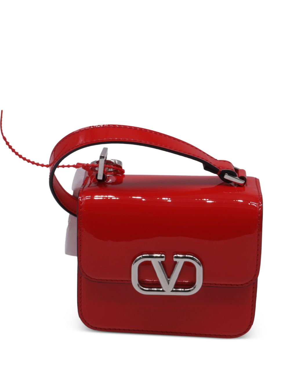 micro V-sling patent-leather cross body bag