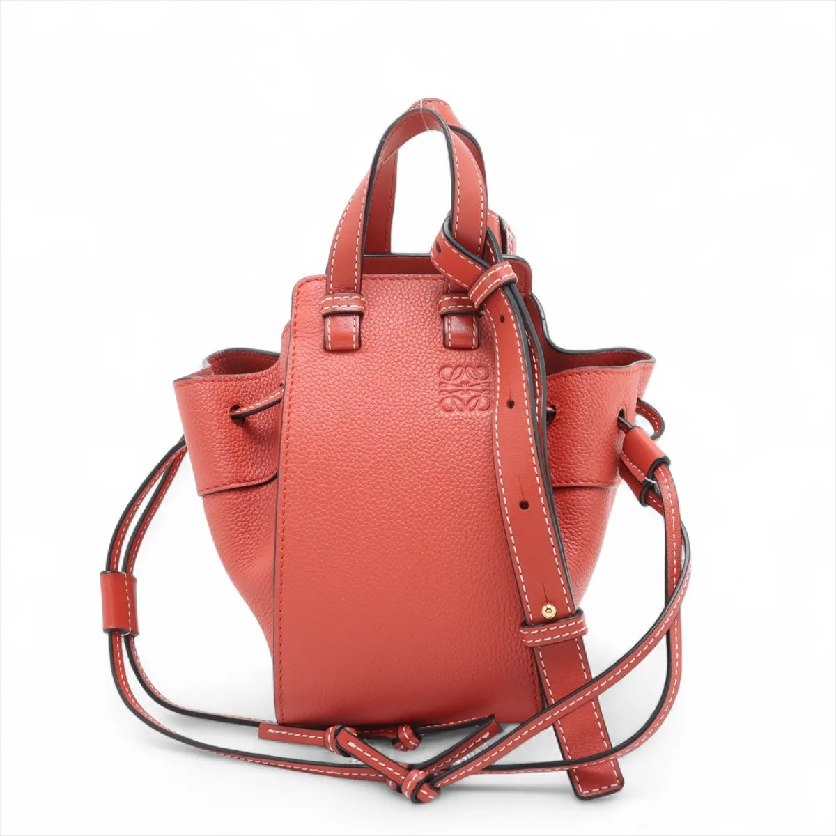 Loewe Hammock Drawstring Mini Leather 2 Way Handbag Orange