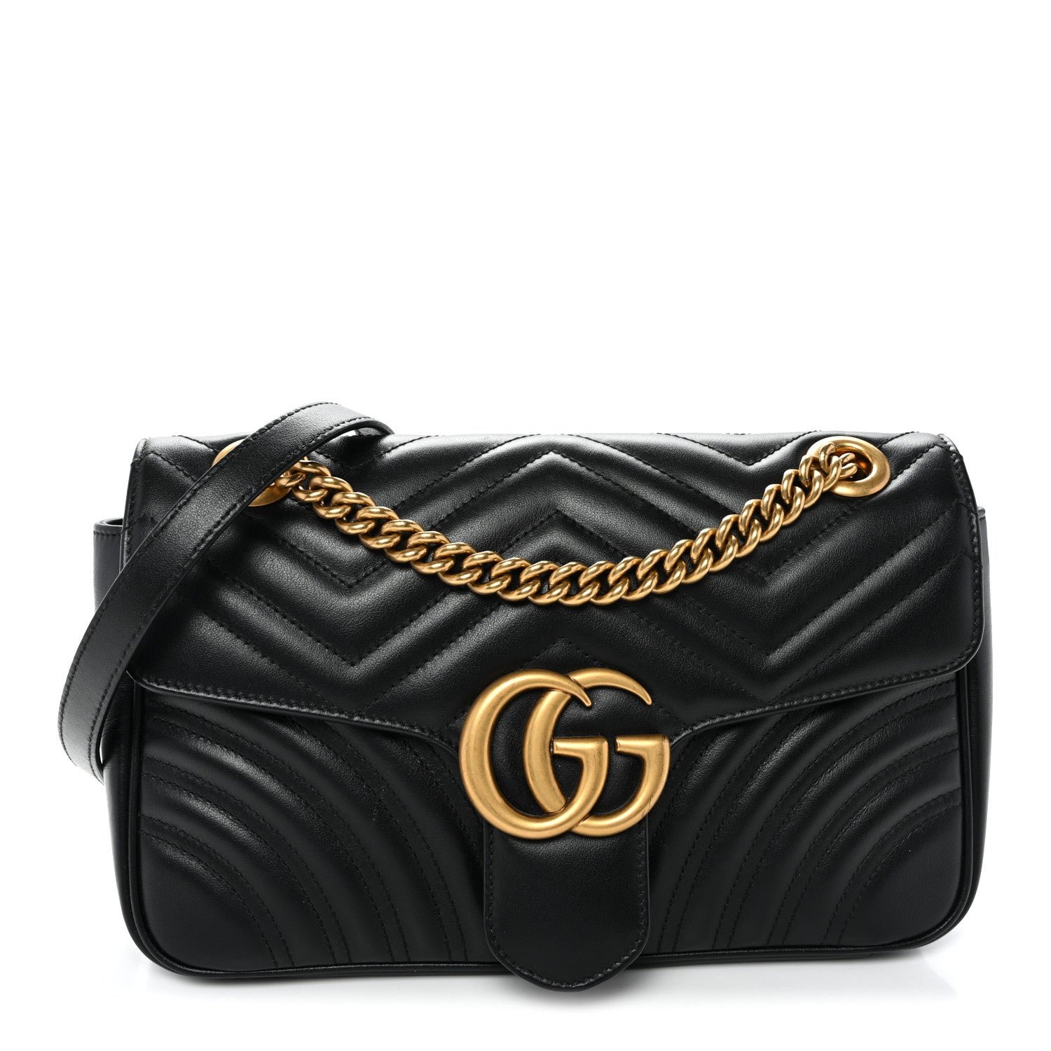 Gucci Calfskin Matelasse Small GG Marmont Shoulder Bag Black