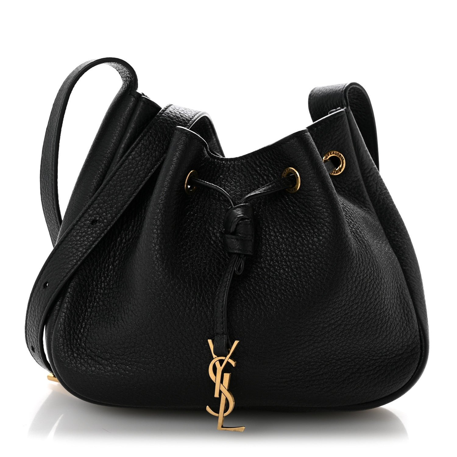 Saint Laurent Grained Calfskin Paris VII Mini Flat Hobo Black Black