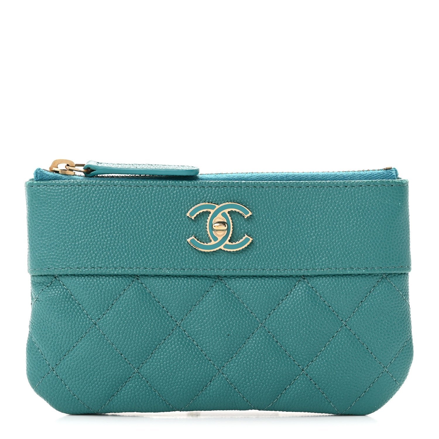 Chanel Caviar Quilted Small Vintage Mademoiselle Cosmetic Case Turquoise