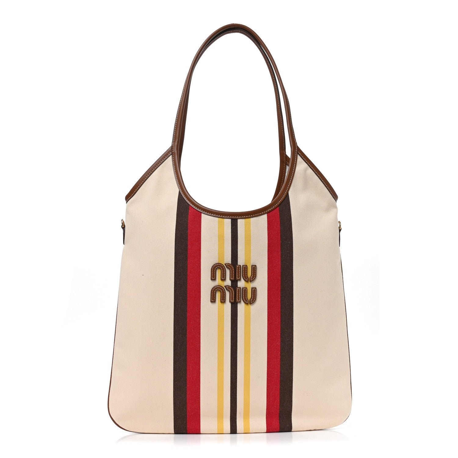 Miu Miu Miu Miu Canvas Calfskin Striped Ivy Beige Naturale Moro