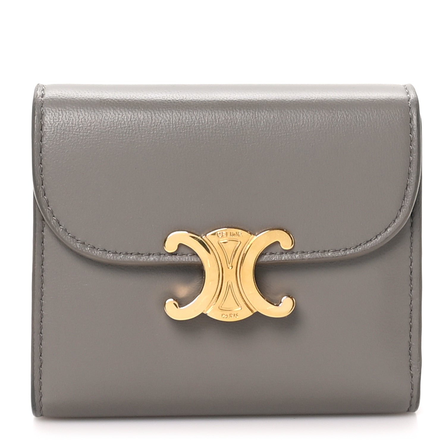 Celine Shiny Smooth Lambskin Small Triomphe Wallet Pebble