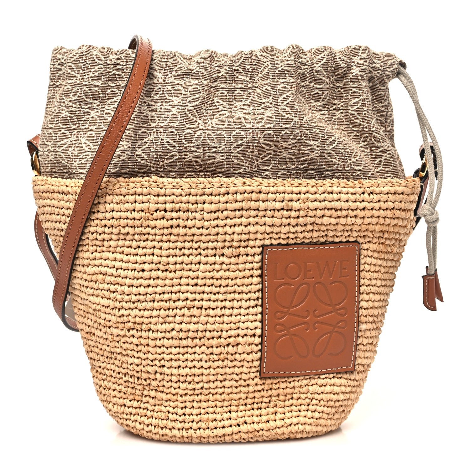 Loewe Calfskin Raffia Anagram Paulas Ibiza Pochette Bag Natural Tan