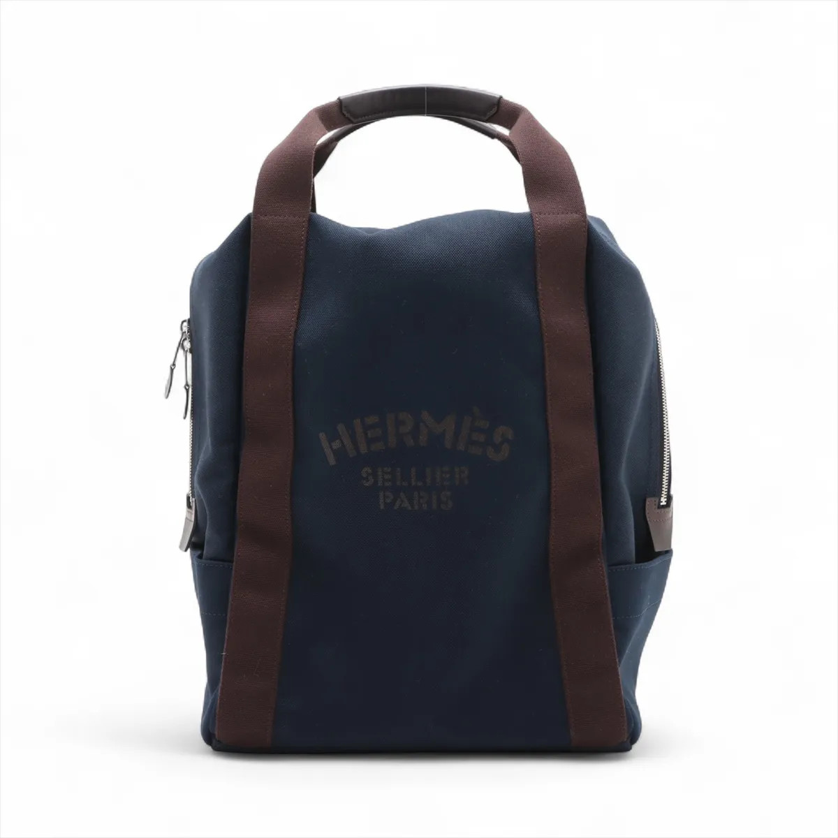 Hermès Sucked pansages Groom Backpack Canvas & Leather Navy x brown Silver Metal
