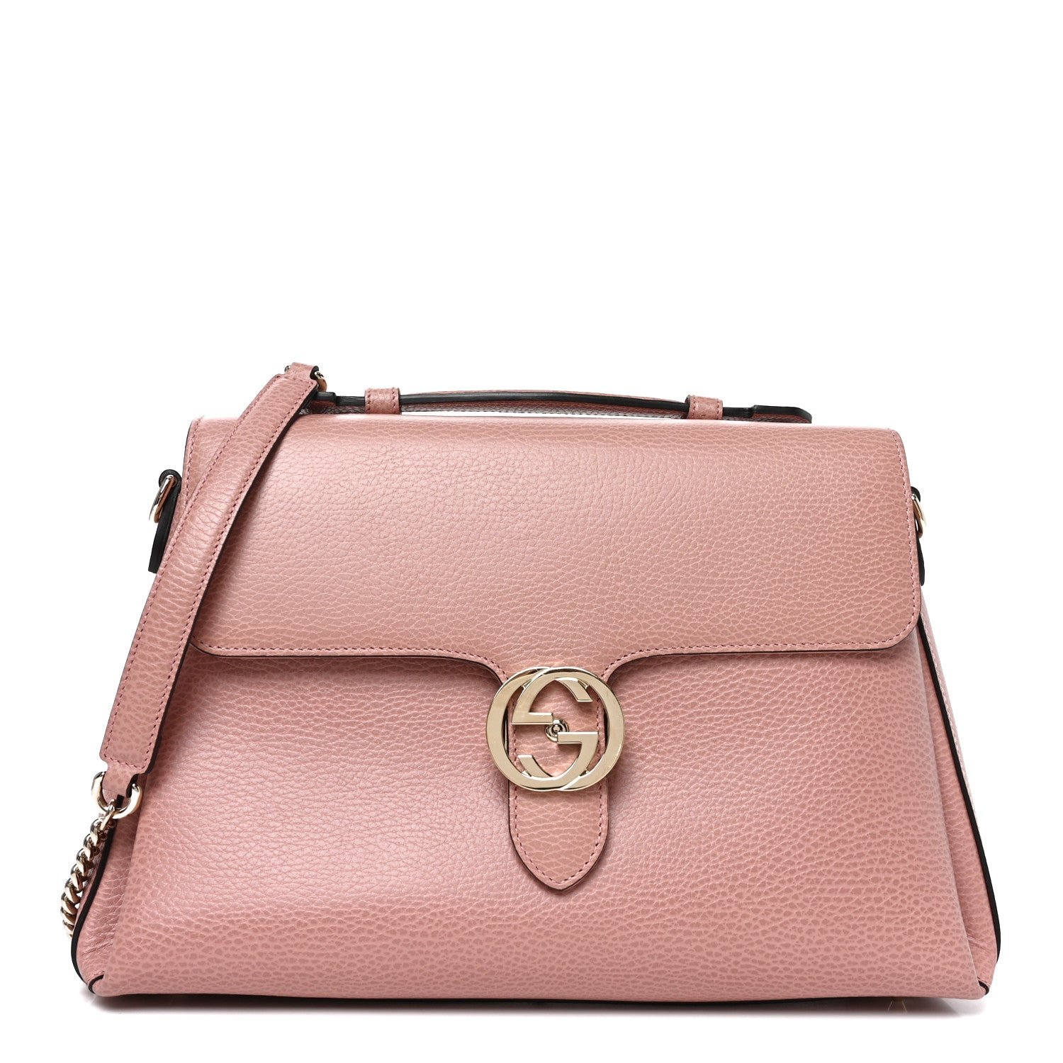 Gucci Dollar Calfskin Medium Interlocking G Top Handle Shoulder Bag Soft Pink