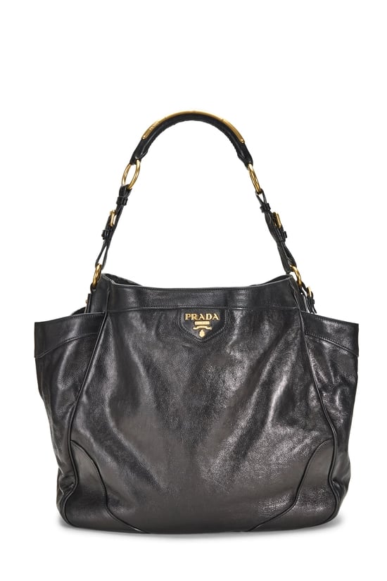 Black Calfskin Side Pocket Hobo Medium