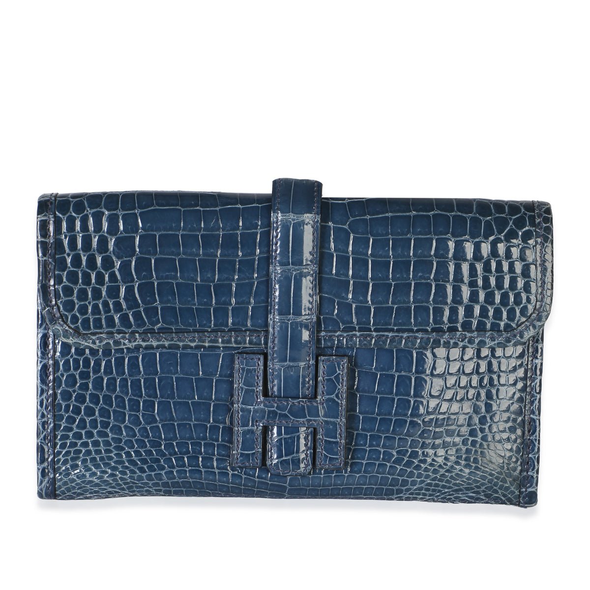 Bleu Roi Shiny Crocodile Porosus Mini Jige Clutch