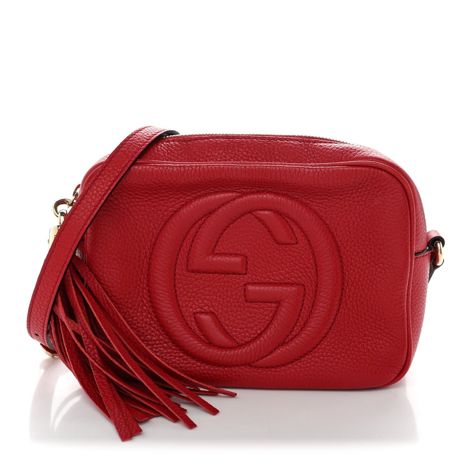 Gucci Pebbled Calfskin Small Soho Disco Bag Tabasco Red