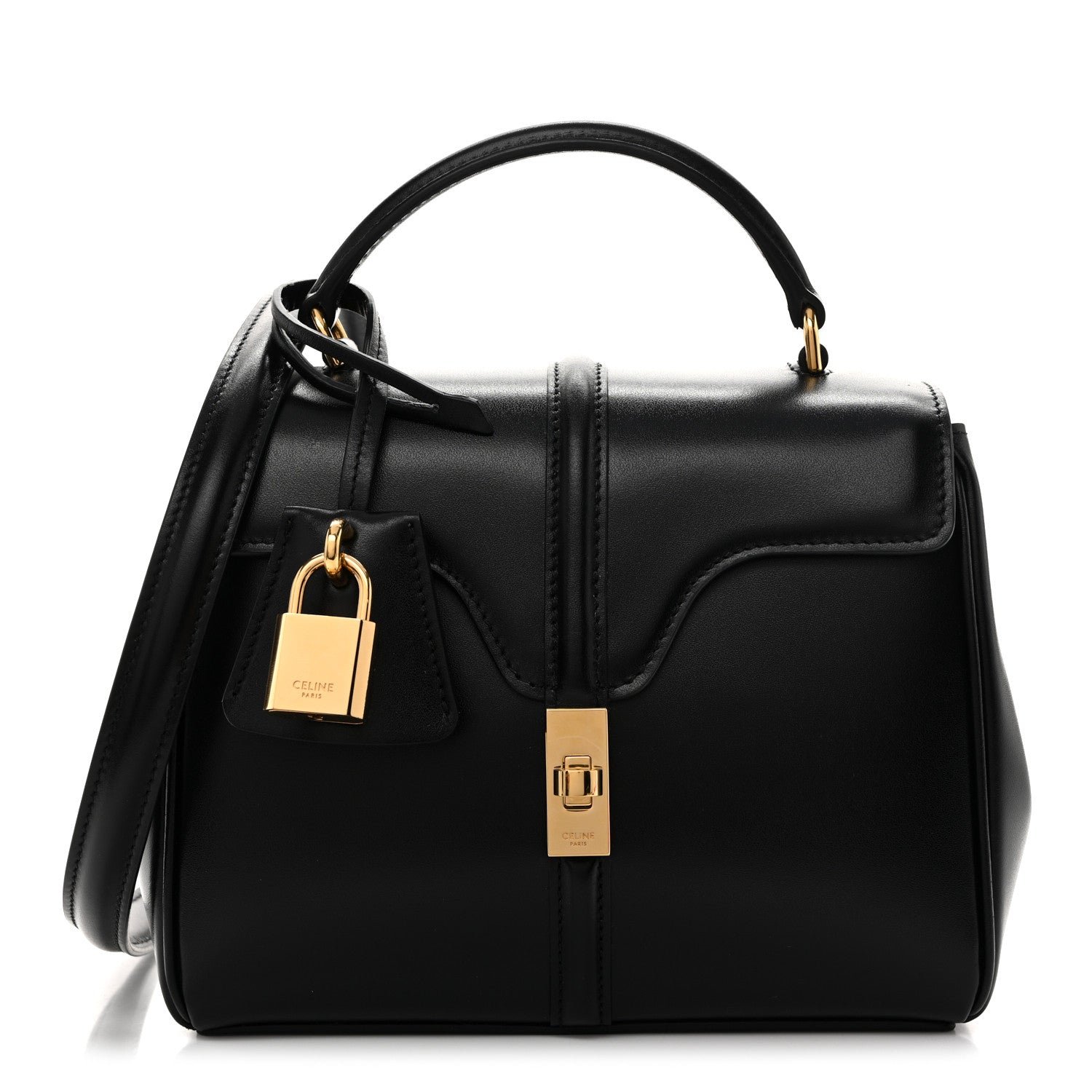 Celine Satinated Calfskin Mini 16 Top Handle Bag Black