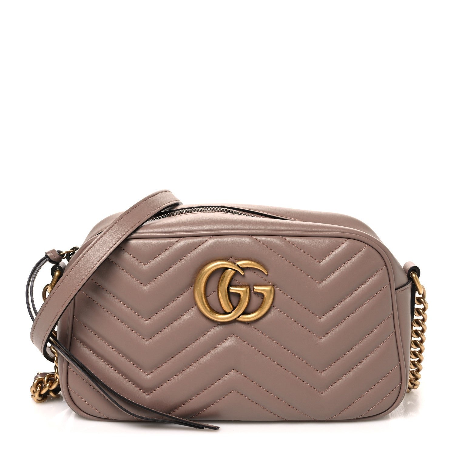 Gucci Calfskin Matelasse Small GG Marmont Chain Shoulder Bag Porcelain Rose