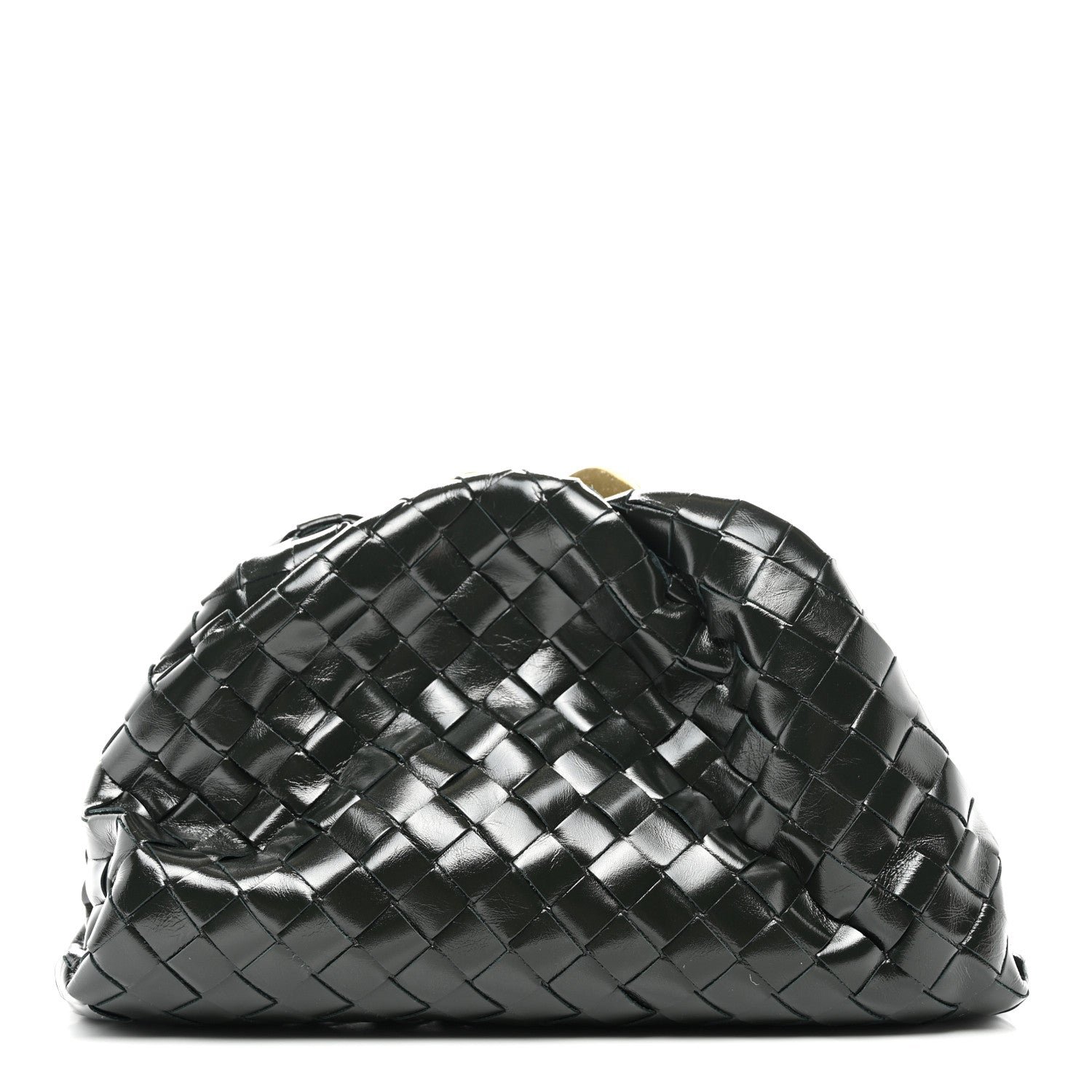 Bottega Veneta Patent Nappa Intrecciato Teen Jodie Pouch Dark Green