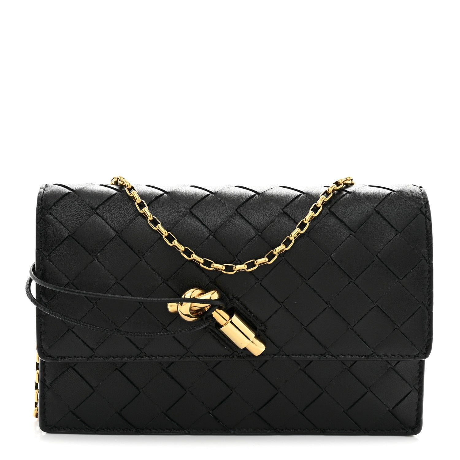 Bottega Veneta Nappa Intrecciato Andiamo Pouch On Chain Black Black