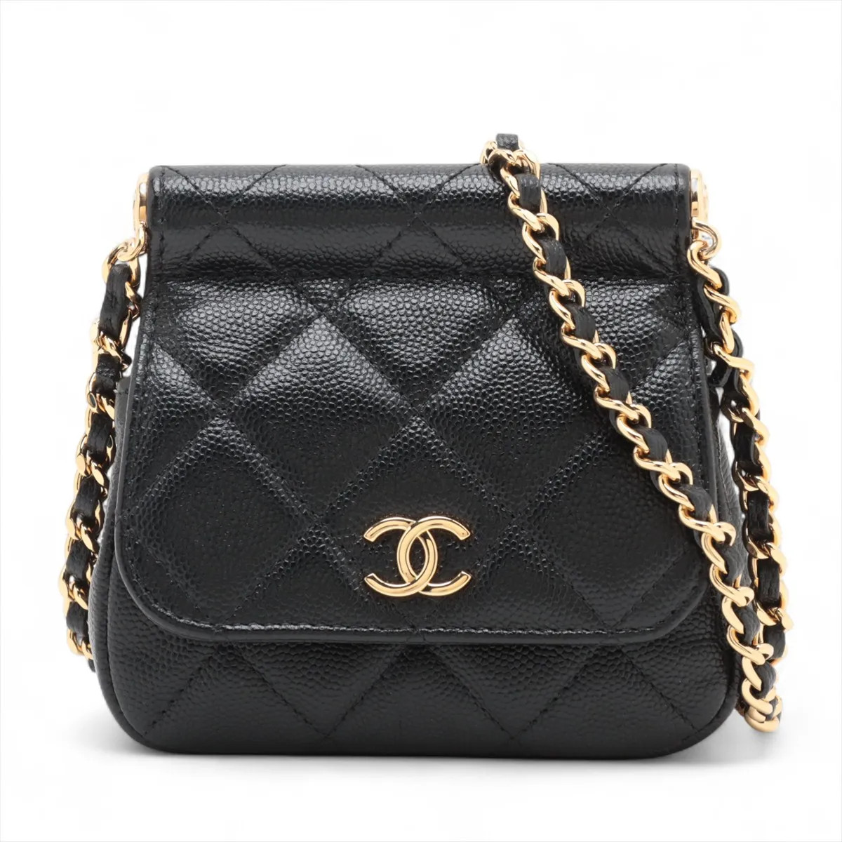 Chanel Matelasse Caviar Skin Chain Shoulder Bag Black Gold Metal Fittings random