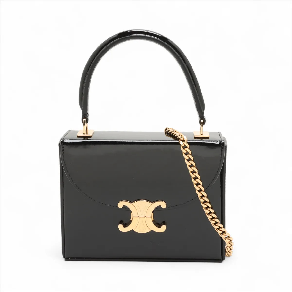 Celine Celine small box Brandine Patent Leather 2 Way Handbag Black