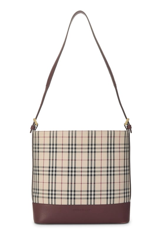 Burberry Burgundy Check Jacquard Canvas Hobo Small