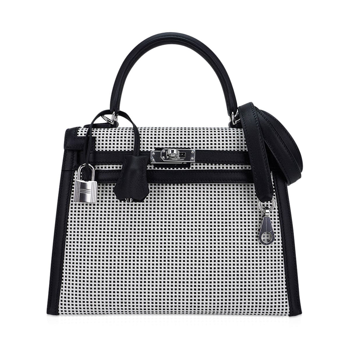 Hermes Hermes Kelly 25 Sellier Bag Quadrille Black & White Viking Toile Swift Leather with Palladium Hardware