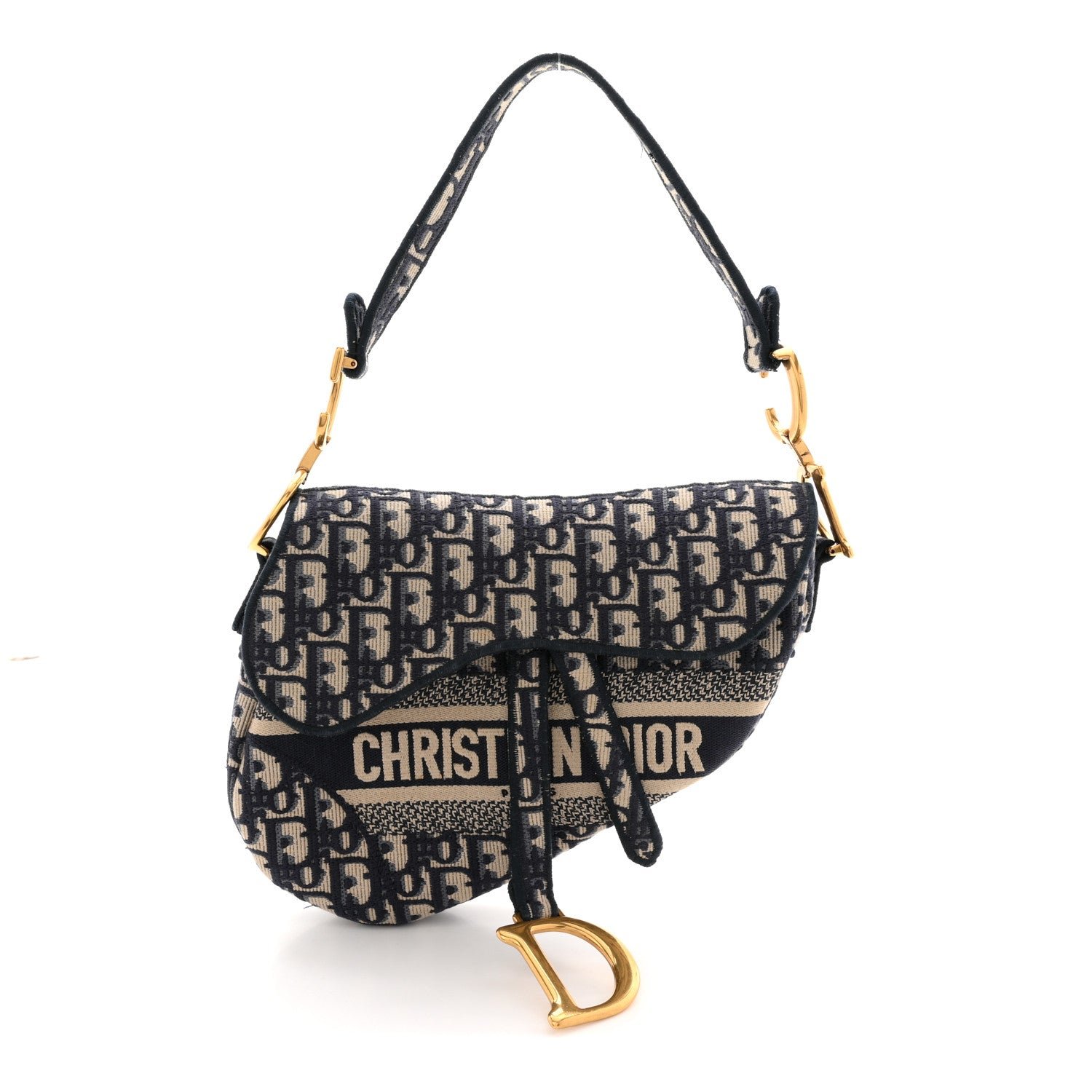 Christian Dior Oblique Embroidered Saddle Bag Blue