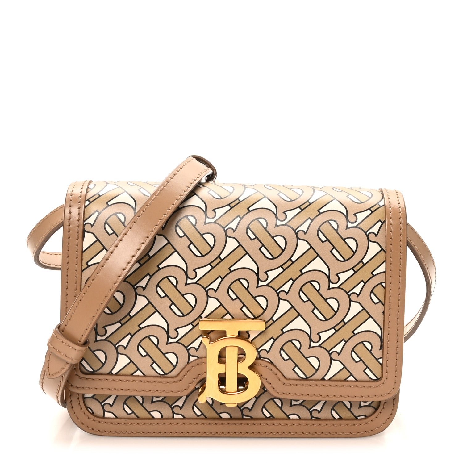 Burberry Calfskin Monogram Mini TB Bag Beige