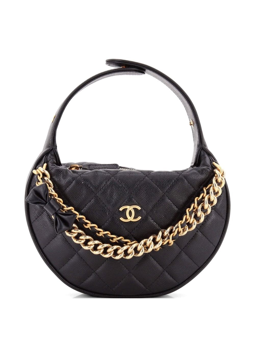 Double Chain Bow Pouch Quilted Caviar Mini hobo bag