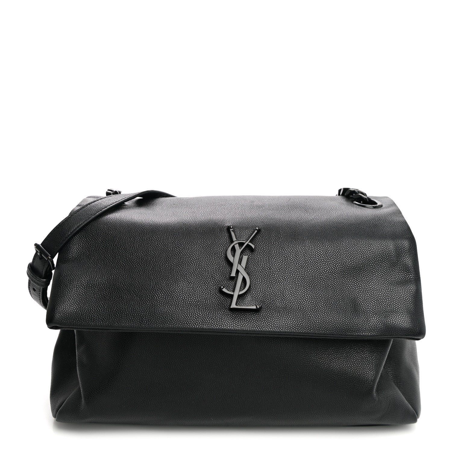 Saint Laurent Grain De Poudre Medium West Hollywood Monogram Fold-Over Black