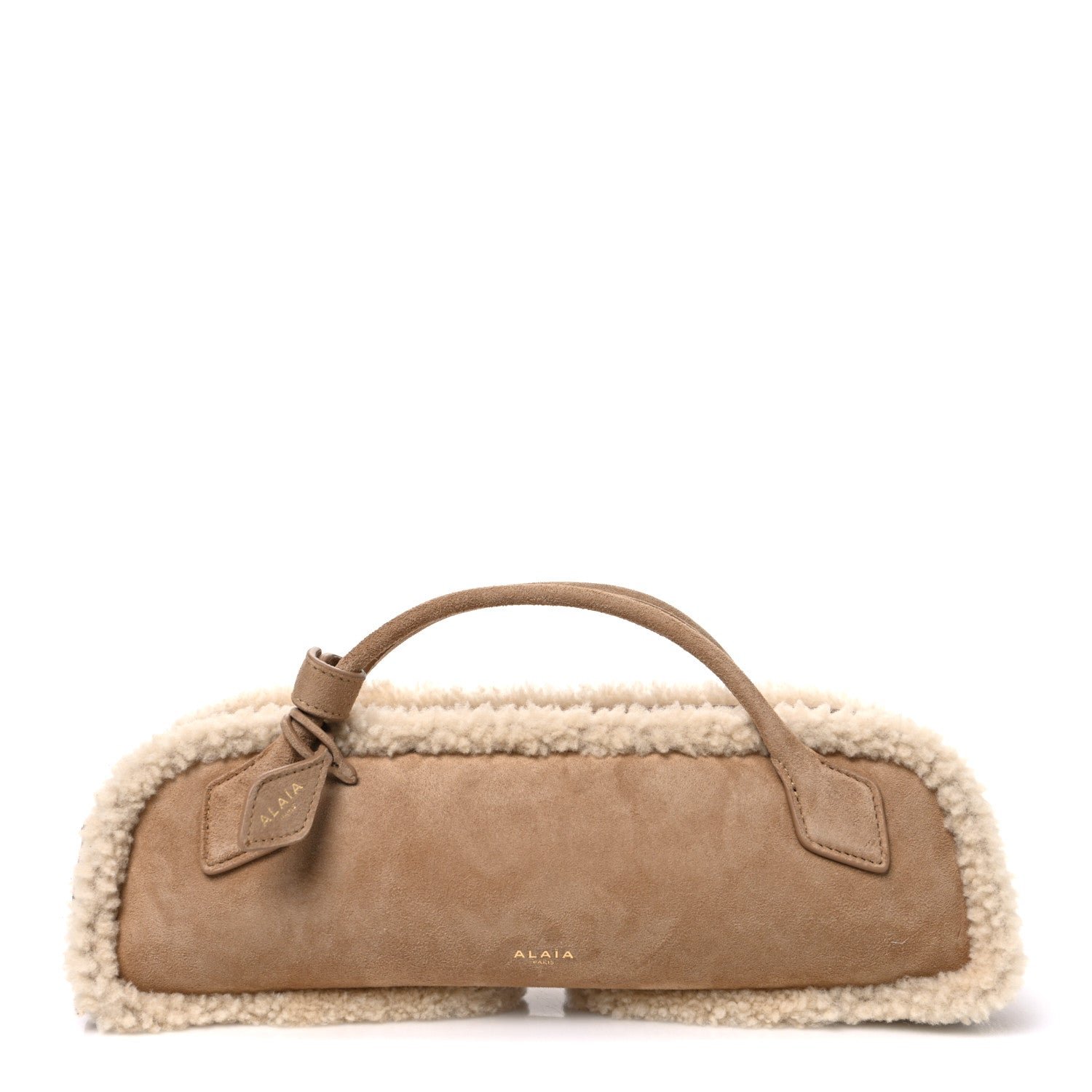 Alaia Suede Lambskin Merino Shearling Le Teckel Clutch Camel