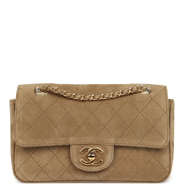 Chanel Mini "Souplissimo" Flap Bag Beige Suede Gold Hardware