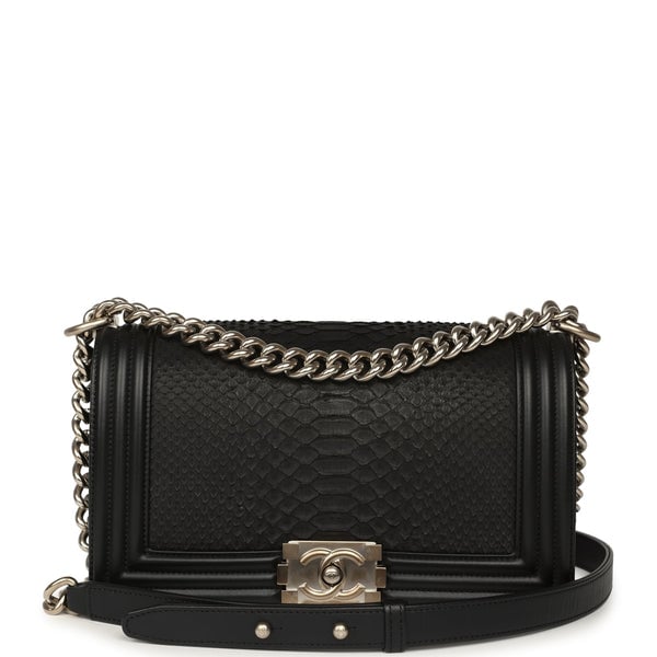 Pre-owned Chanel Boy Bag Black Python, Calfskin Matte Silver Hardware