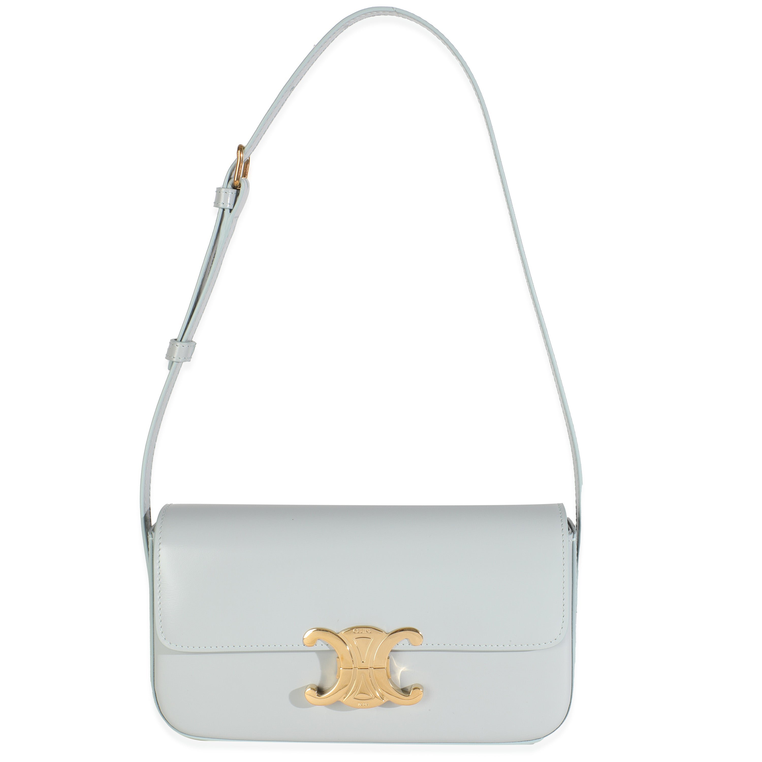 Celine Blue Grey Shiny Calfskin Claude Triomphe Shoulder Bag