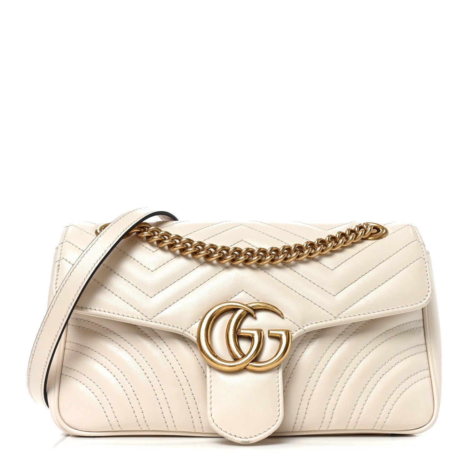 Gucci Calfskin Matelasse Small GG Marmont Shoulder Bag White