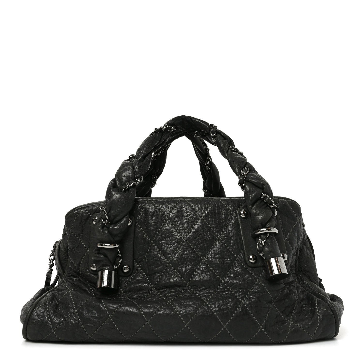Chanel Distressed Lambskin Lady Braid Bowler Grey