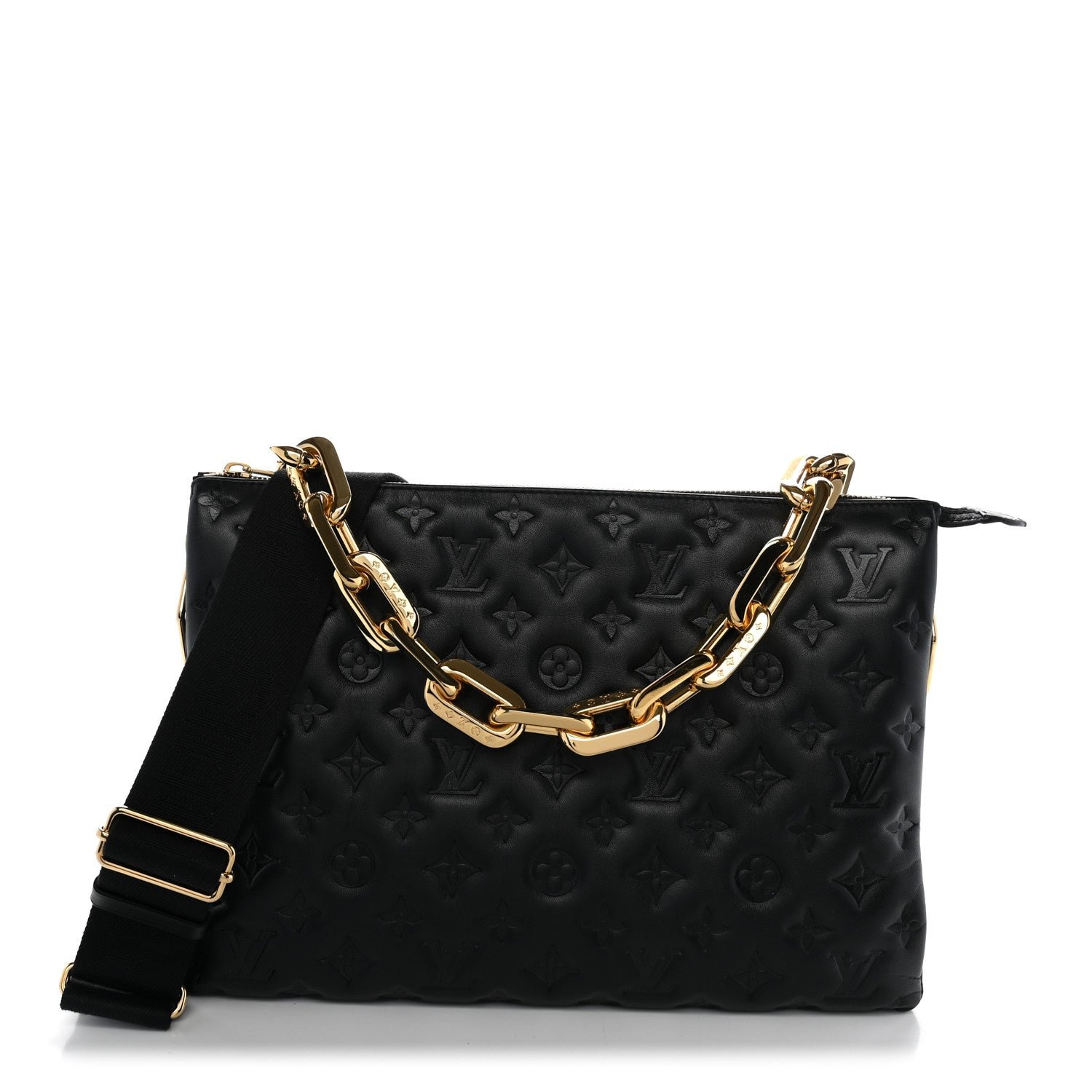 Louis Vuitton Lambskin Embossed Monogram Coussin MM Black