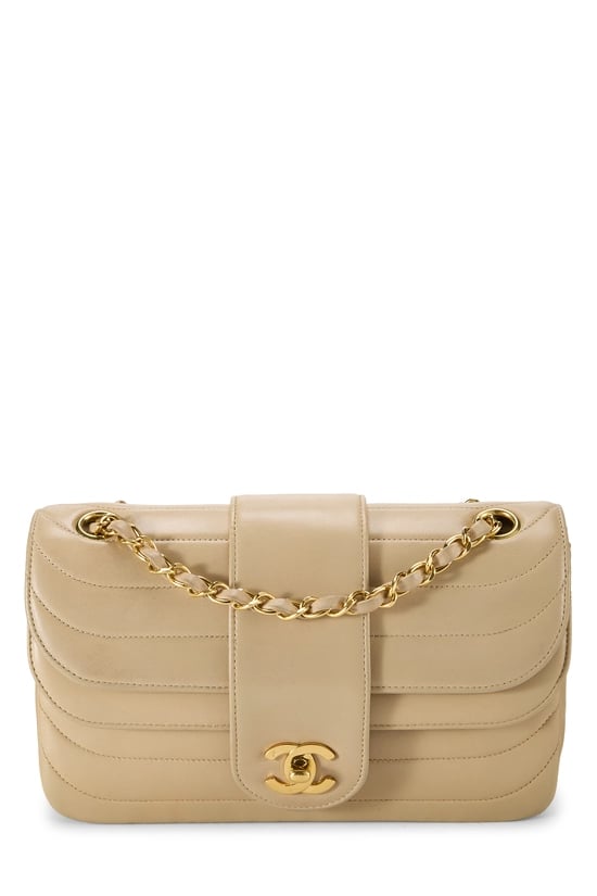 Beige Quilted Lambskin Double Round Flap Small