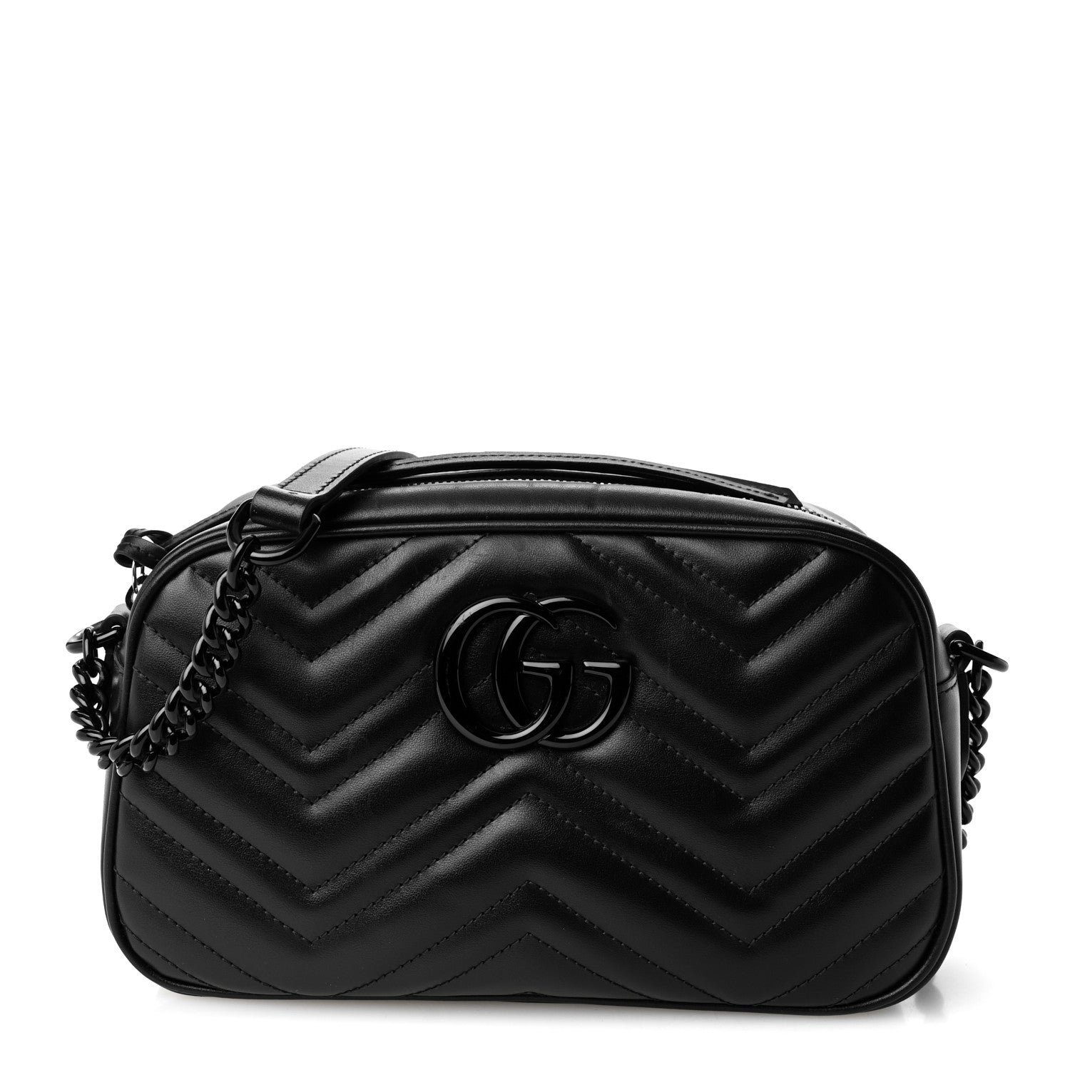 Gucci Calfskin Matelasse Monochrome Small GG Marmont Chain Shoulder Bag Black
