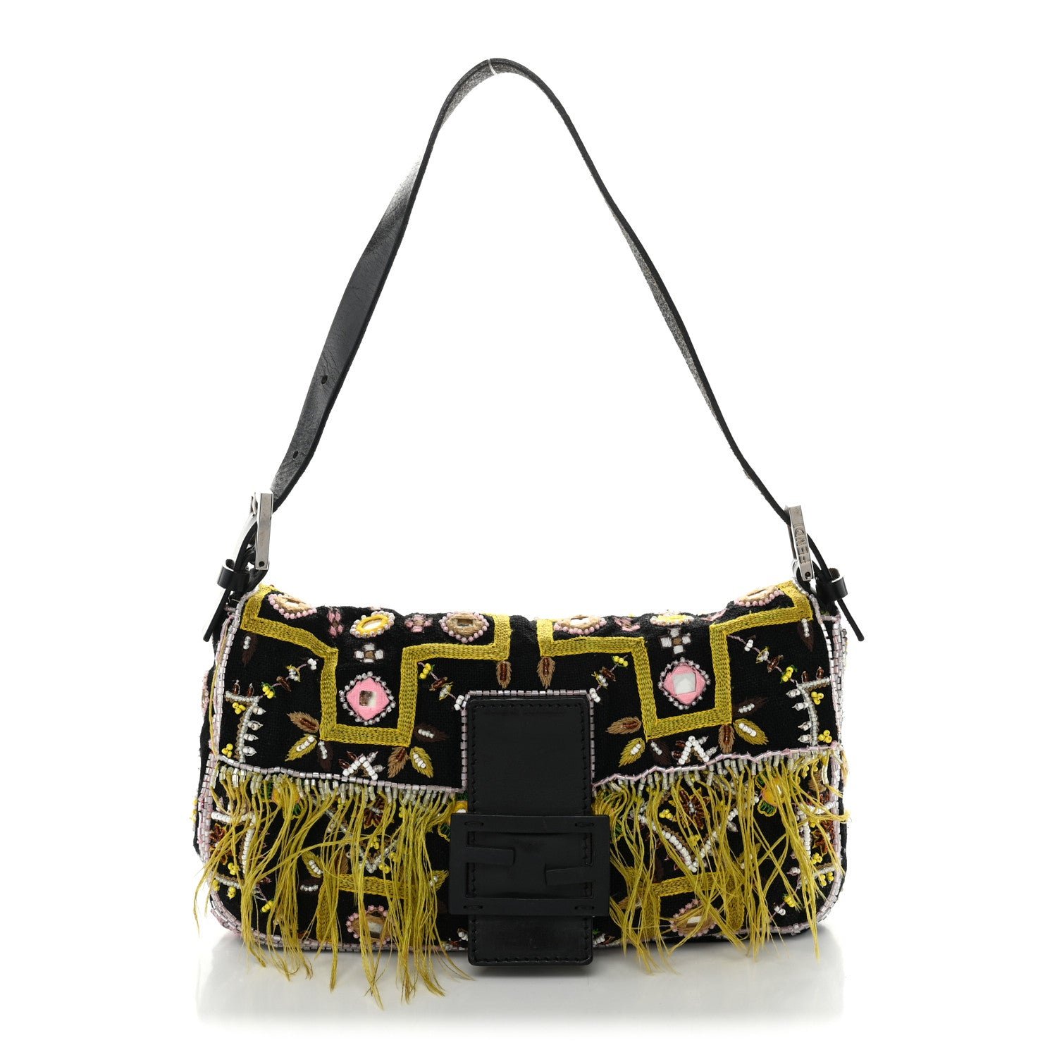 Fendi Canvas Beaded Baguette Black Multicolor
