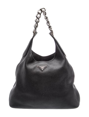 Enameled Metal Triangle Vitello Daino Leather Hobo