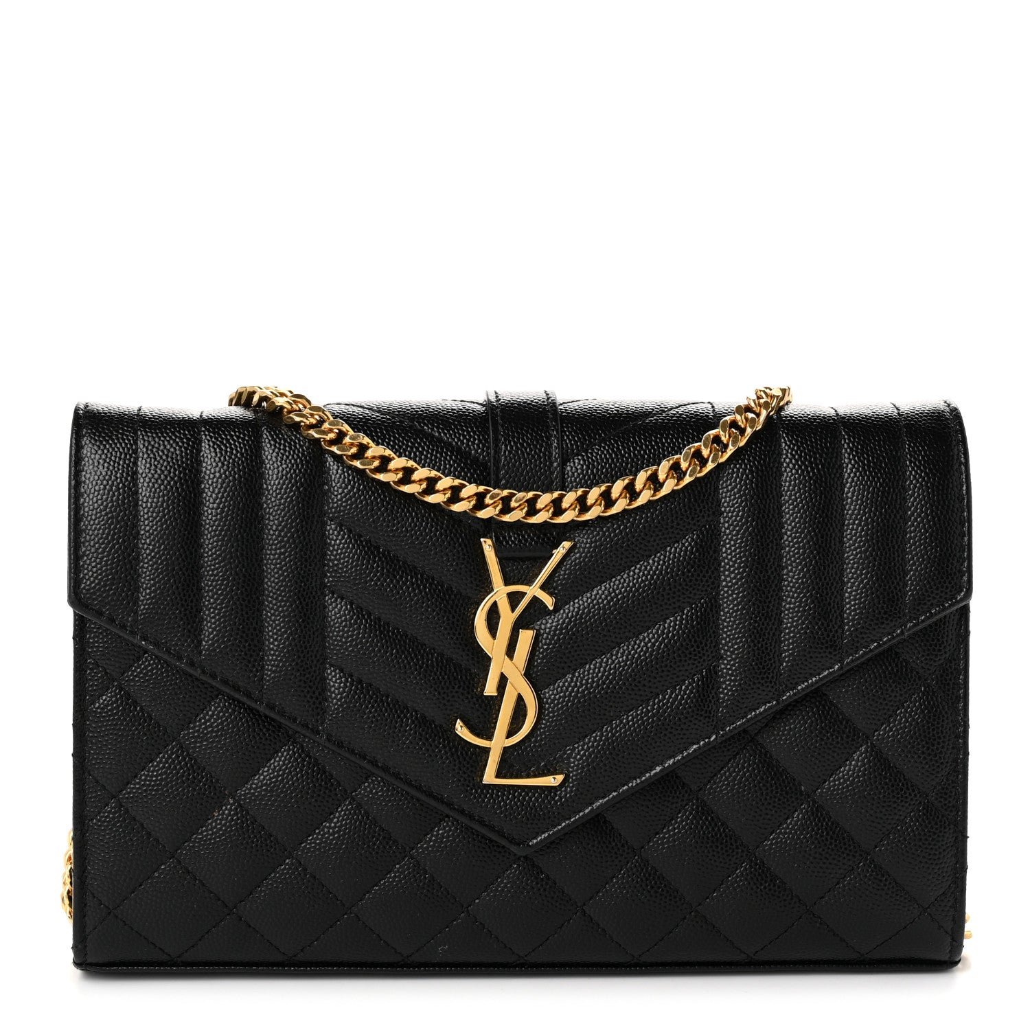 Saint Laurent Grain De Poudre Mixed Matelasse Triquilt Monogram Chain Wallet Black