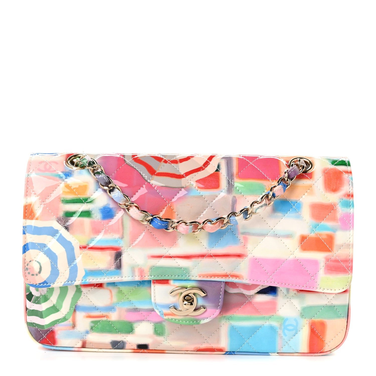 Chanel Patent Calfskin Printed Quilted Medium Double Flap Multicolor