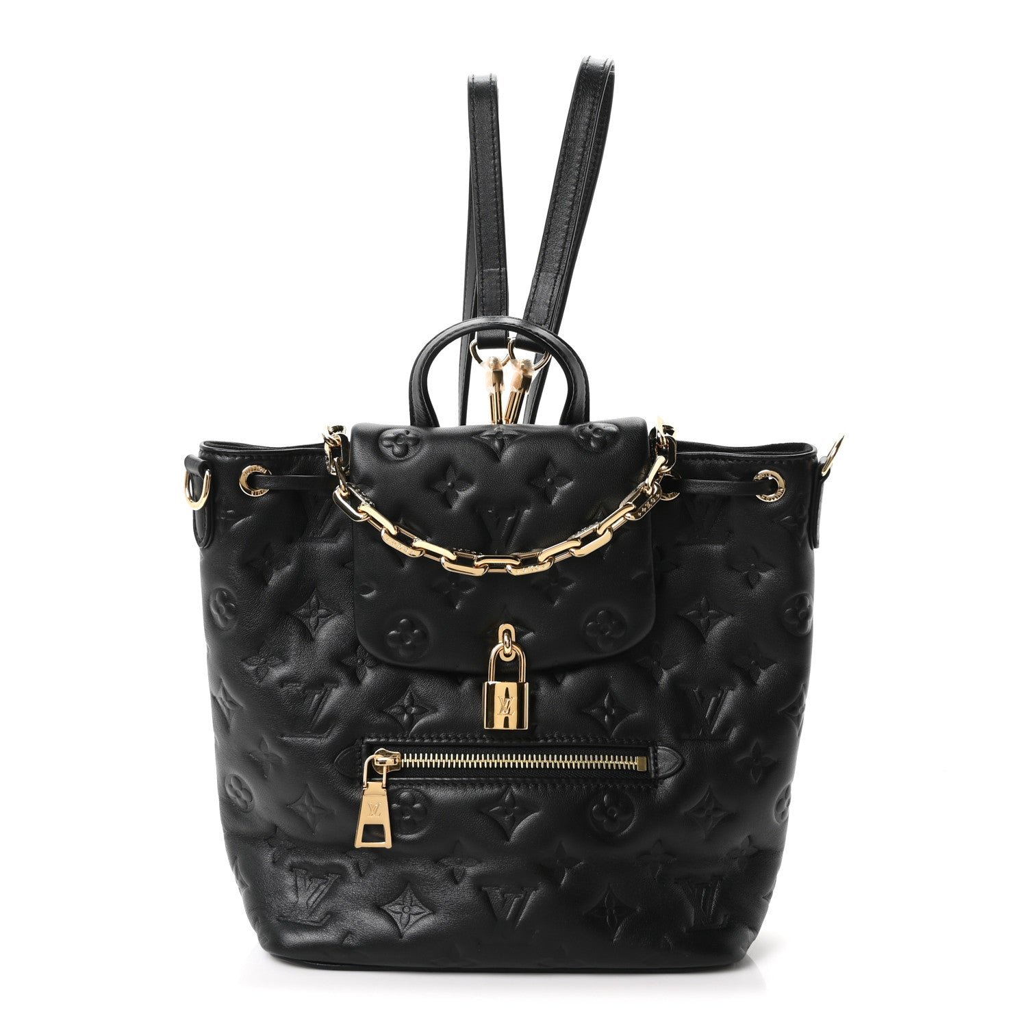 Louis Vuitton Lambskin Embossed Monogram Coussin PM Backpack Black