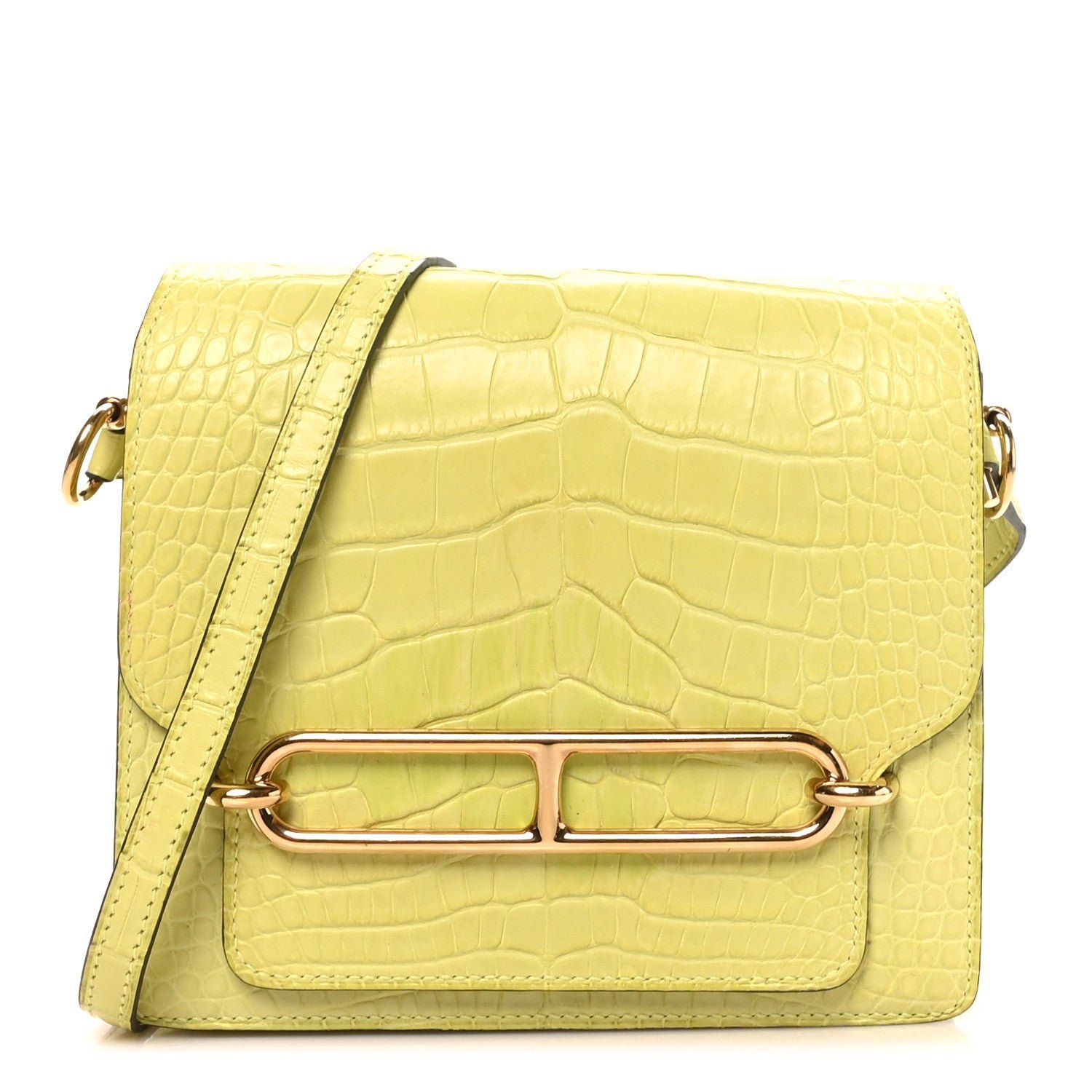 Hermes Matte Alligator Mini Sac Roulis Jaune Bourgeon
