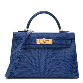 Hermes Shiny Lizard Mini Kelly Sellier 20 Bleu Saphir