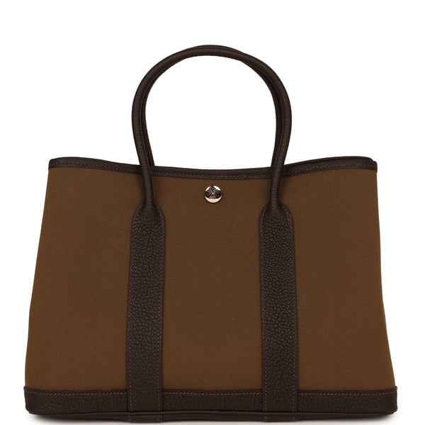 Hermes Garden Party 30 Vert Loden Toile Officier Canvas, Bai Brun Negonda Palladium Hardware