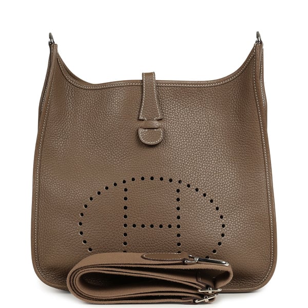 Pre-owned Hermes Evelyne III PM Etoupe Clemence Palladium Hardware