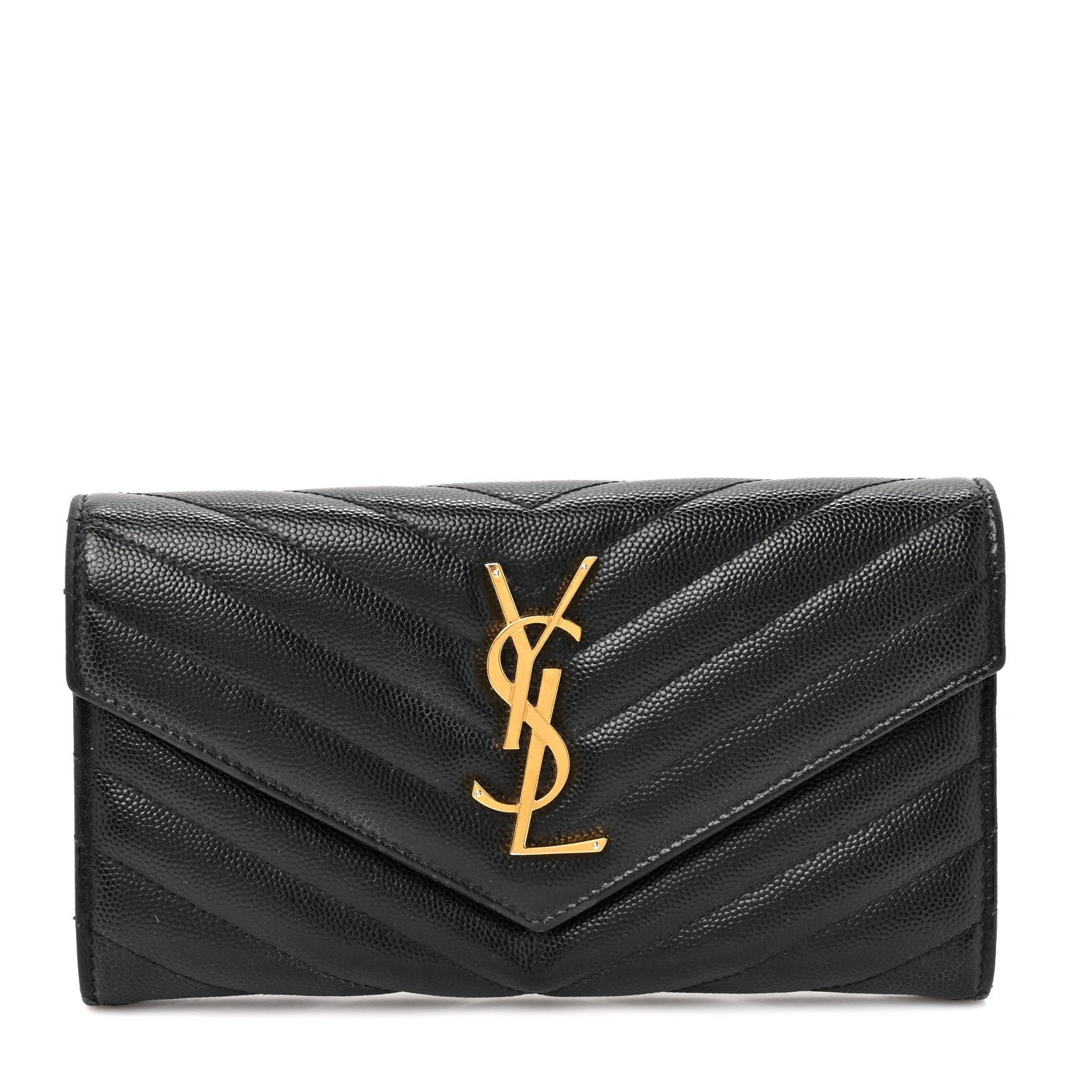 Saint Laurent Grain De Poudre Matelasse Chevron Monogram Flap Wallet Black