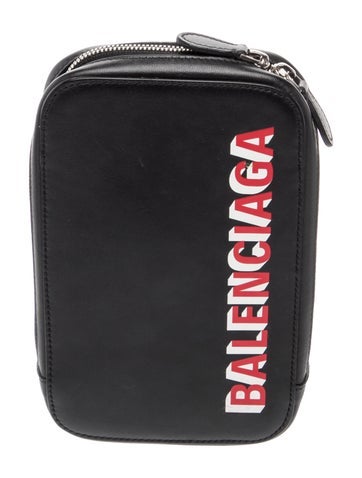 Balenciaga Signature Black Calfskin Leather Sport Print Phone Holder Bag